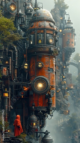 Steampunk Cityscape: A Futuristic Fantasy Architecture