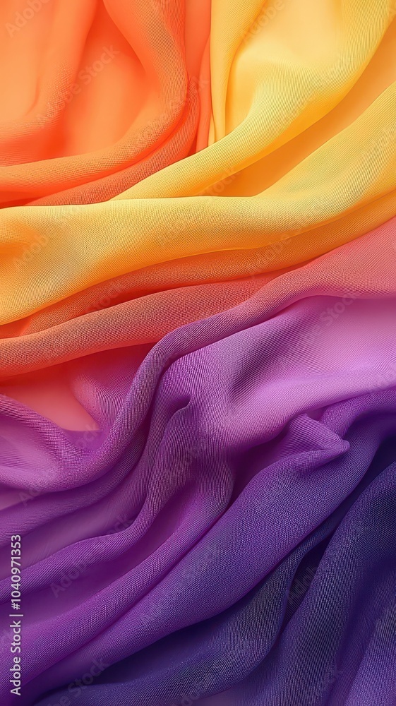 Vibrant gradient chiffon fabric flowing gracefully with soft, long ribbons of color, creating a stunning visual display.