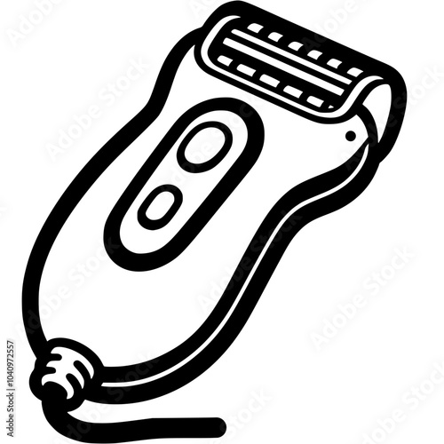 Corded epilator for skin care in monochrome. Professional hair removal device. Simple minimalistic vector in black ink drawing on transparent background
