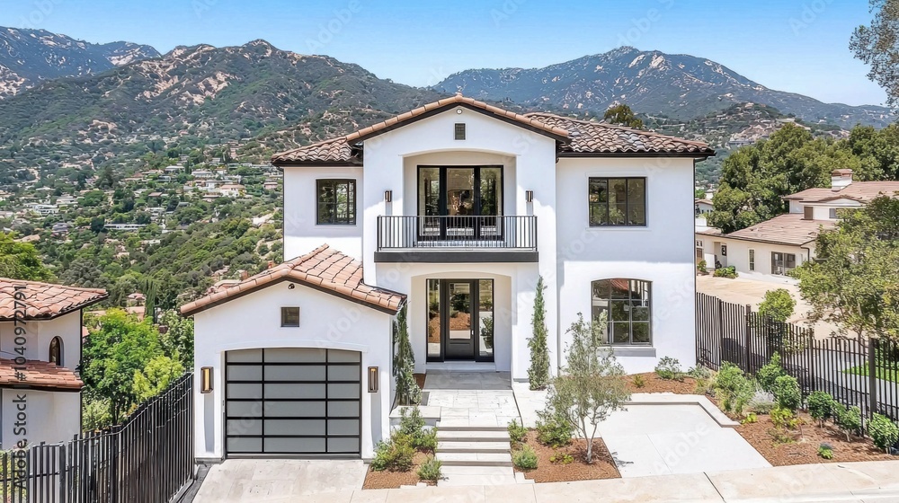 Fototapeta premium Elegant Modern Home with Scenic Mountain Views