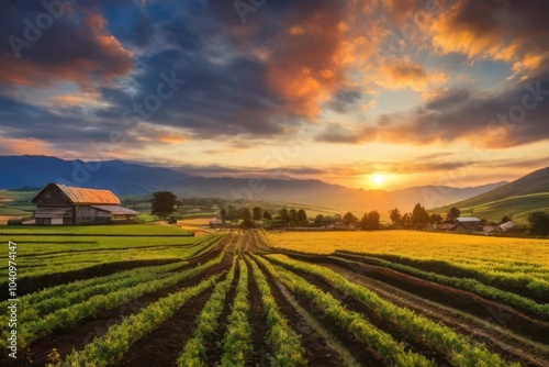 sunset over the field