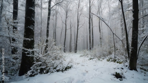 snow covered trees in the forest