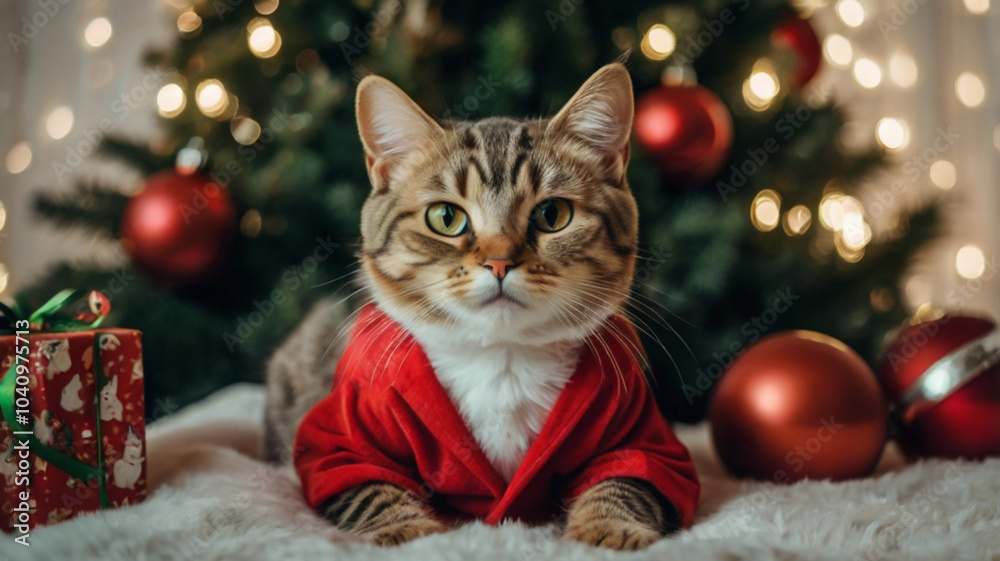 cat with christmas tree cat with christmas tree