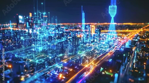 Wallpaper Mural The modern creative communication and internet network connect in smart city . Concept of 5G wireless digital connection and internet of things future. Torontodigital.ca