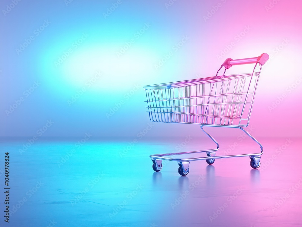 Vibrant Shopping Cart Against a Gradient Background Showcasing Modern Retail Concepts