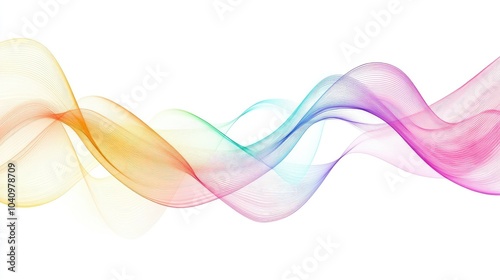 Colorful sound wave equalizer graphic with smooth lines and curves on a clean white background.