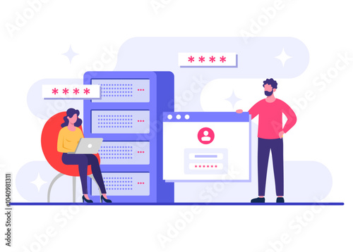 Database protection, Cyber security, Data Center, File management, cloud storage, Privacy data protection flat illustration for landing page, mobile app, poster, flyer, web banner, infographic