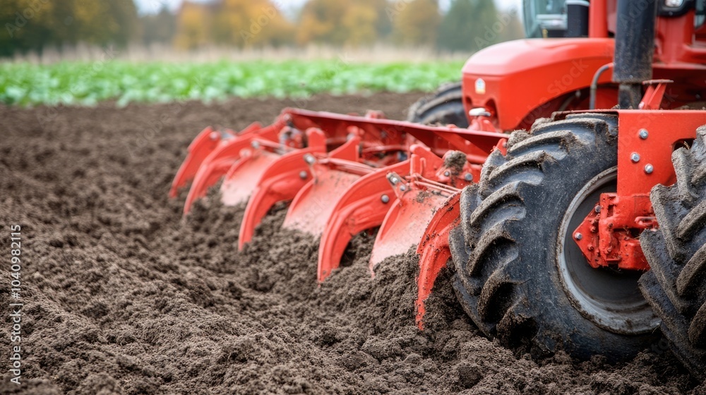Agricultural Tractor Tilling Soil in Rural Landscape Agricultural Tractor Tilling Soil in Rural Landscape