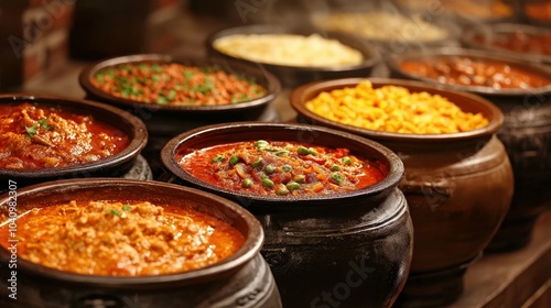 Delicious Variety of Traditional Dishes in Clay Pots Showcasing Culinary Diversity