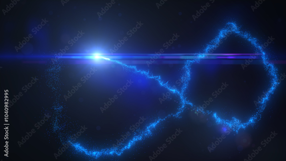 Fototapeta premium Blue Wavy Lines of Light with Turbulence Particles and Lens Flare, Widescreen 4K Resolution