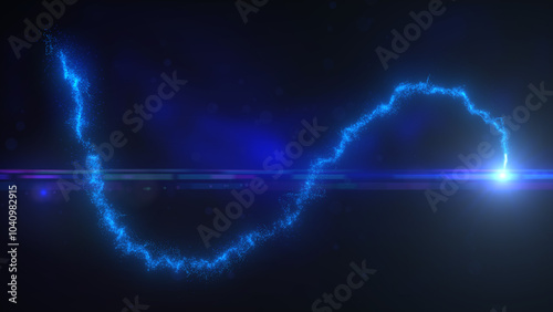 Blue Wavy Lines of Light with Turbulence Particles and Lens Flare, Widescreen 4K Resolution