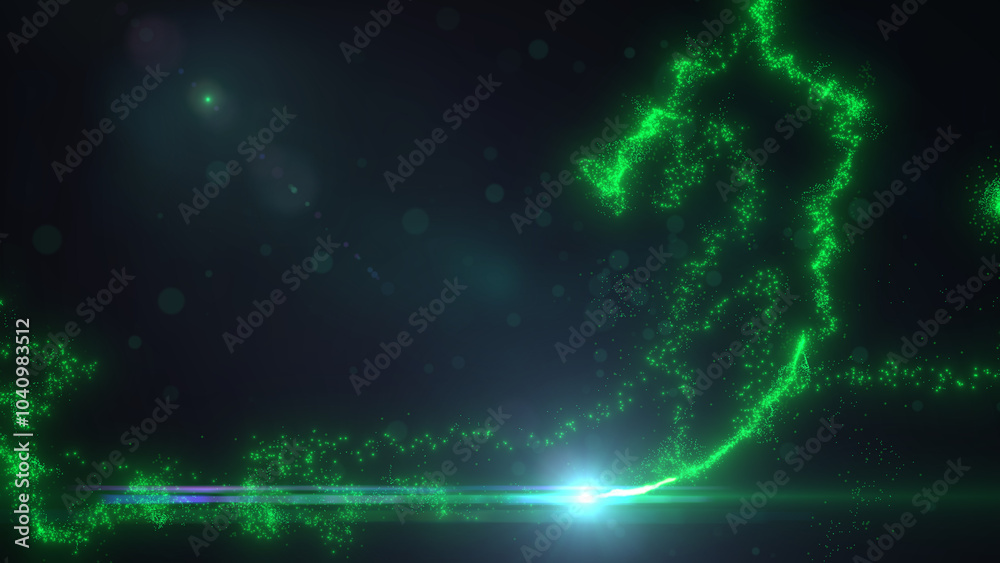 Green Wavy Lines of Light with Turbulence Particles and Lens Flare, Widescreen 4K Resolution Green Wavy Lines of Light with Turbulence Particles and Lens Flare, Widescreen 4K Resolution