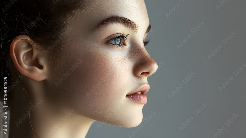 Fototapeta premium Profile face of young beautiful woman with clean skin.