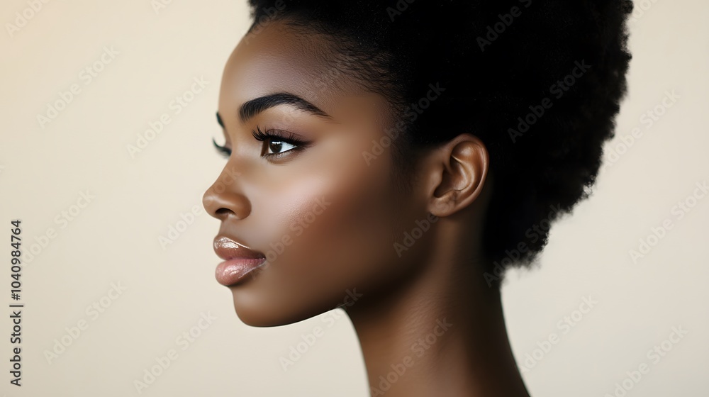 Fototapeta premium Profile face of young beautiful woman with clean skin.