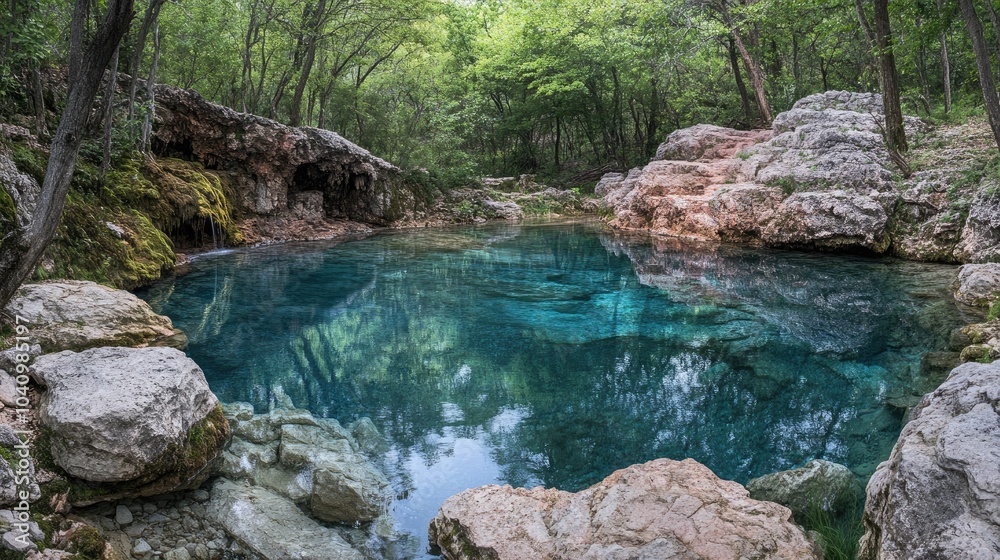 Serene Blue Water Pond Surrounded by Greenery Serene Blue Water Pond Surrounded by Greenery