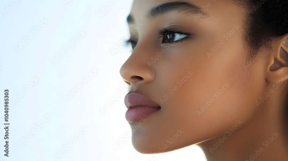 Fototapeta premium Profile face of young beautiful woman with clean skin.