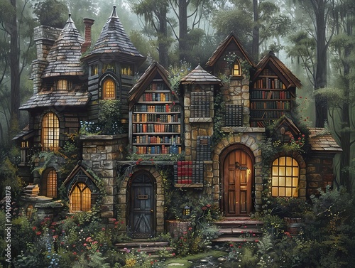 Enchanted Stone House in a Magical Forest