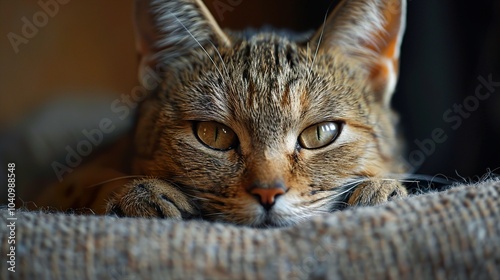 Close Up Portrait of a Tabby Cat with Intriguing Eyes