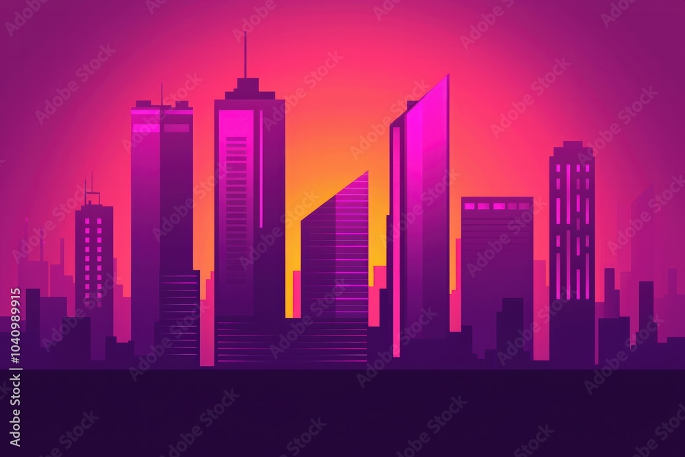 Vibrant Cityscape at Dusk A Stunning Digital Skyline Representation Vibrant Cityscape at Dusk A Stunning Digital Skyline Representation