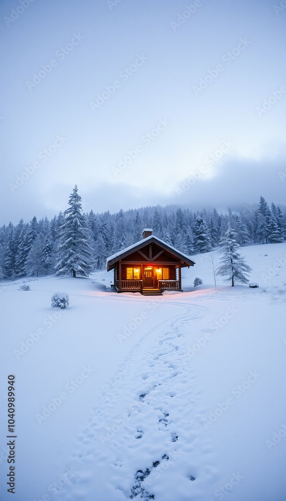 Cozy Snowy Cabin in Winter Landscape - Winter Photography Cozy Snowy Cabin in Winter Landscape - Winter Photography