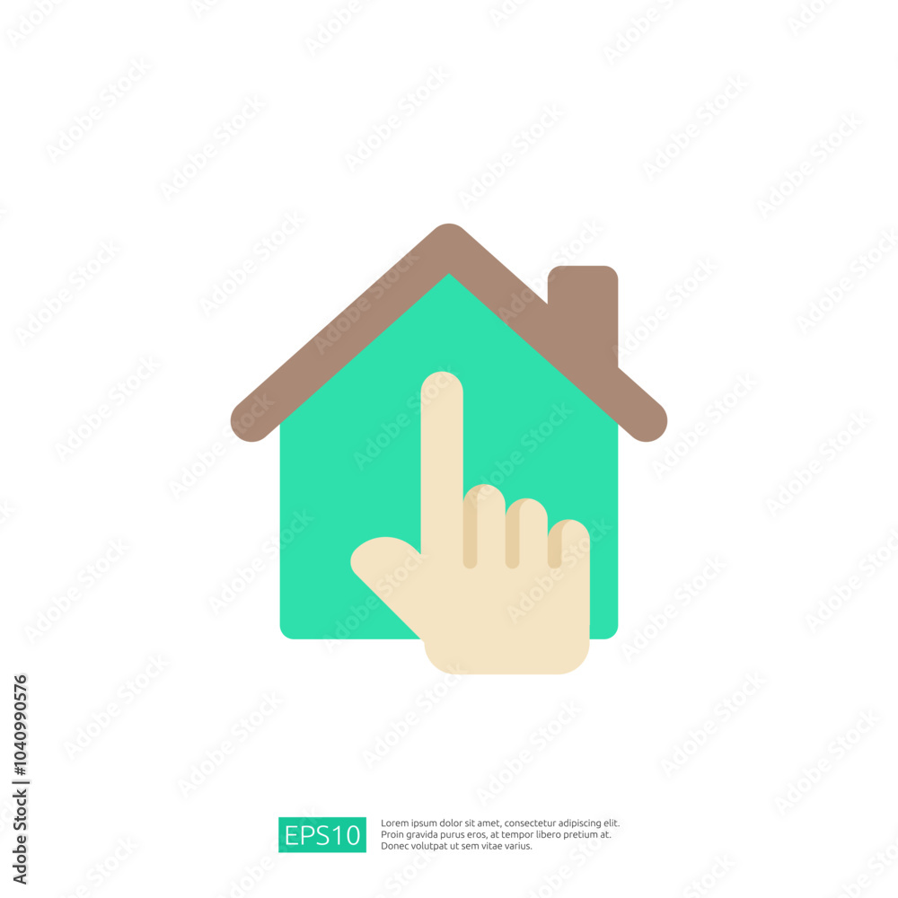 A stylized graphic of a house with a hand pointing at it, symbolizing home interaction or selection. A stylized graphic of a house with a hand pointing at it, symbolizing home interaction or selection.