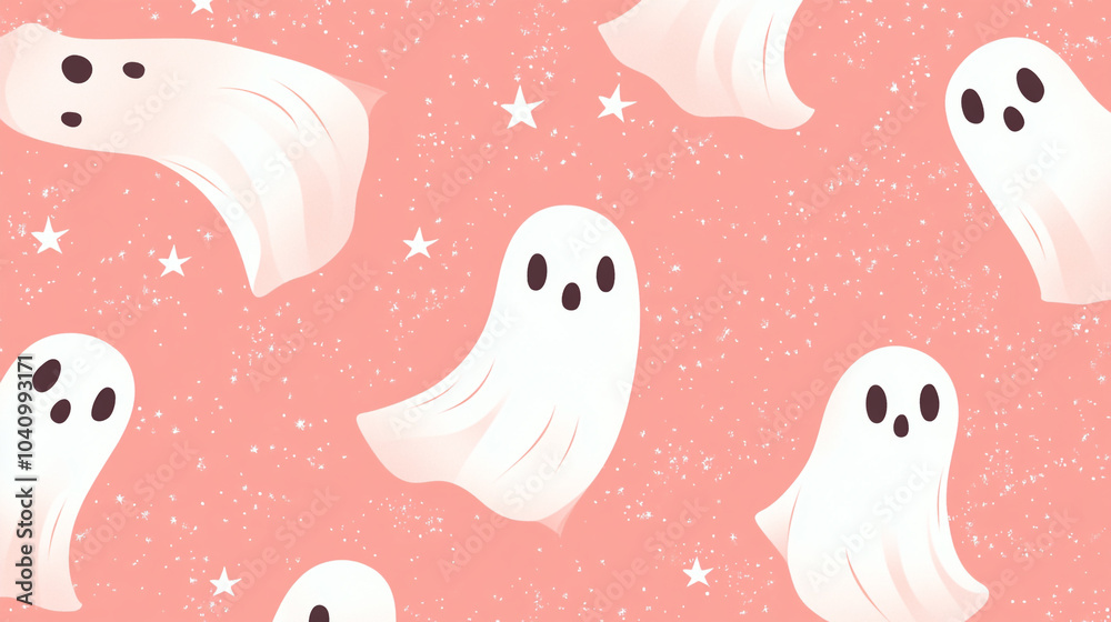 Cute cartoon ghosts floating on a pastel pink background during a spooky Halloween celebration Cute cartoon ghosts floating on a pastel pink background during a spooky Halloween celebration