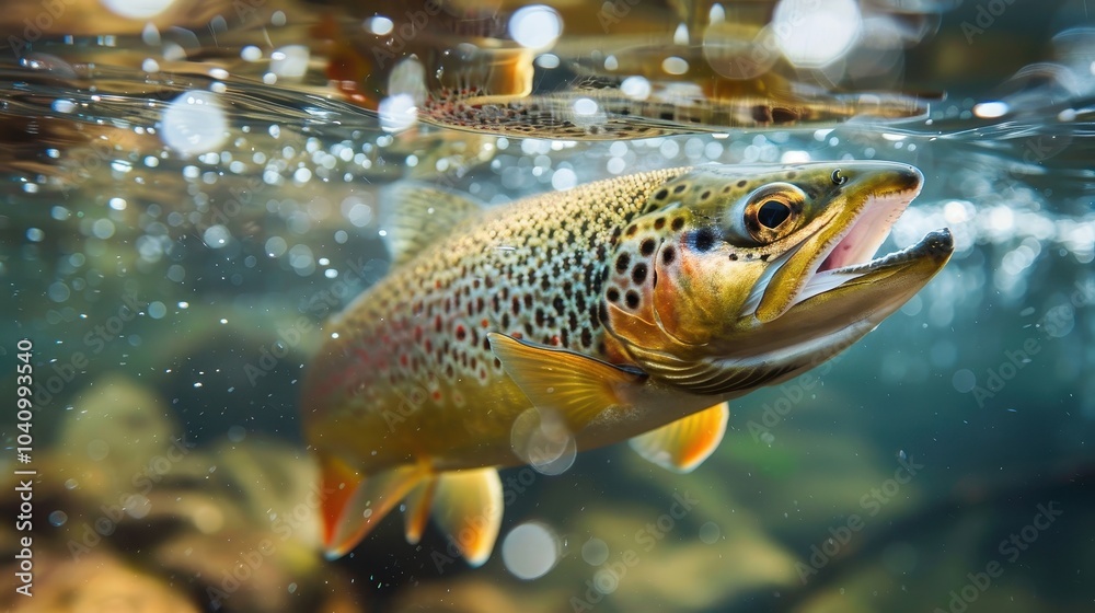 A brown and orange fish is swimming in the water