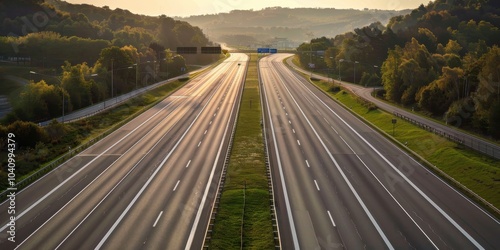 A long, curvy road with trees in the background