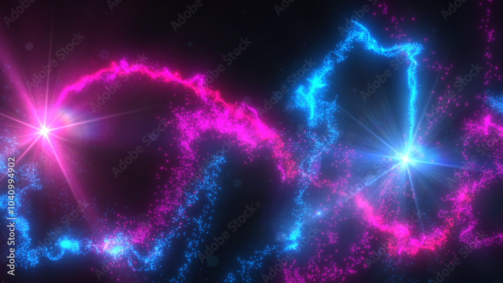 Blue and Pink Wavy Light Lines Crossing Turbulence Particles and Lens Flares, Widescreen 4K Resolution Blue and Pink Wavy Light Lines Crossing Turbulence Particles and Lens Flares, Widescreen 4K Resolution