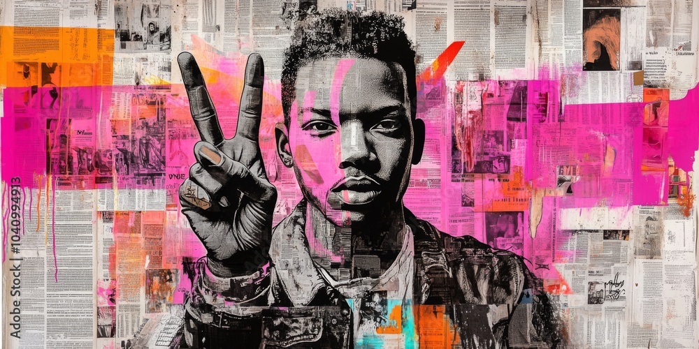 Fototapeta premium Graffiti collage combines mixed media for a powerful statement.