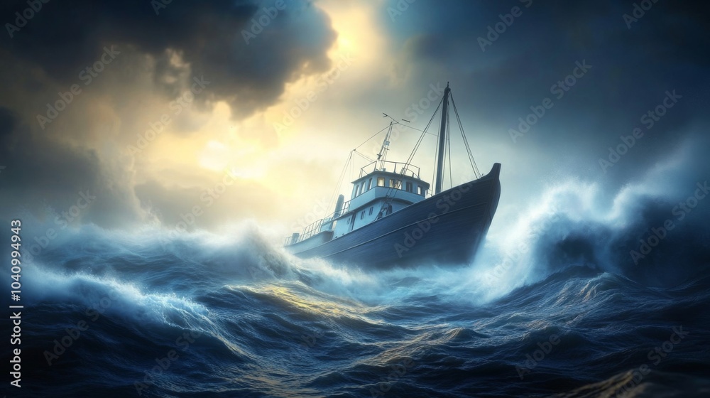 Obraz premium Will the ship survive the storm's wrath?