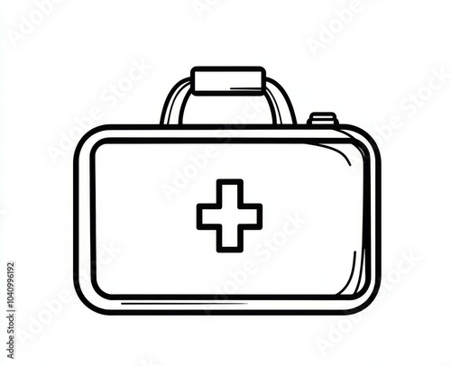 A minimalist illustration of a first aid kit box presented in a continual line drawing style.