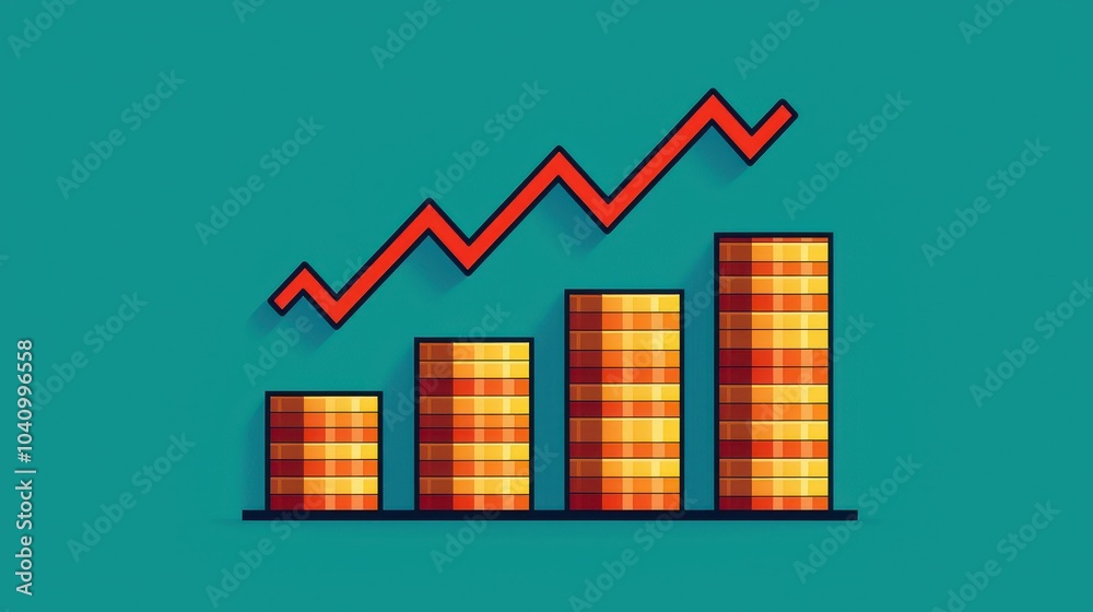 Stylized bar chart illustration showing growth with vibrant colors on teal background. Stylized bar chart illustration showing growth with vibrant colors on teal background.