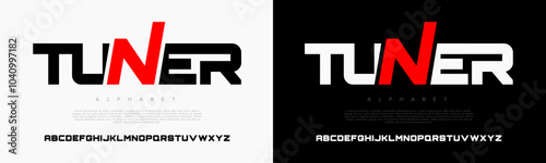 Tuner creative modern geometric urban alphabet font. Digital abstract futuristic, game, techno, robot, music, logo, sport, minimal technology typography. Simple numeric vector illustration