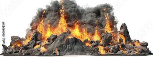 Diverse selection of volcanic eruption images with clear backgrounds.