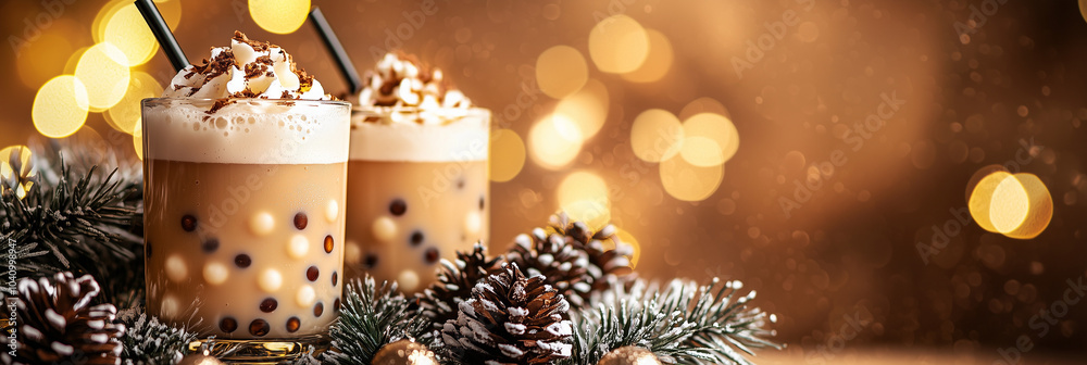 Festive Bubble Tea with Holiday Decor Festive Bubble Tea with Holiday Decor
