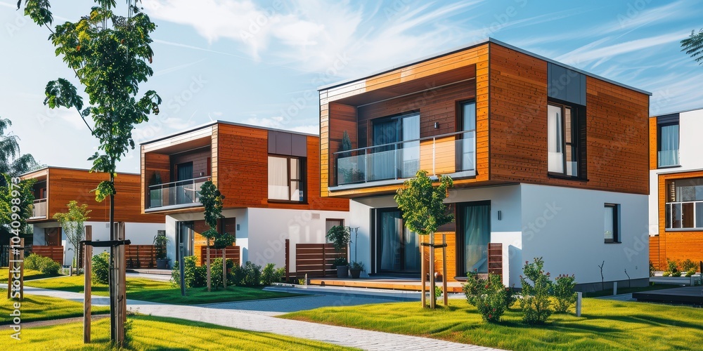 A row of houses with a tree in front of them A row of houses with a tree in front of them
