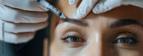 A beautician injected a woman with anti wrinkle botulinum toxin injections photo