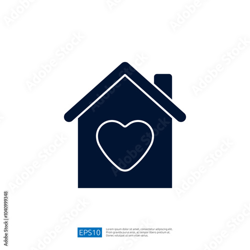 A simple graphic illustration of a house with a heart symbol, representing home, love, and warmth. Ideal for themes of family and affection.