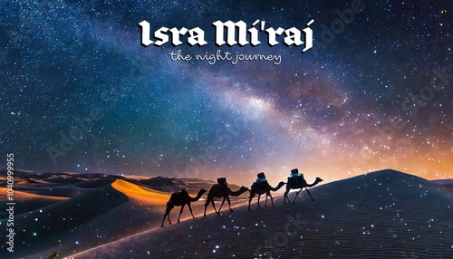 Isra Mi'raj Poster Design with Islmaic Ornamnet. Islamic Holiday photo