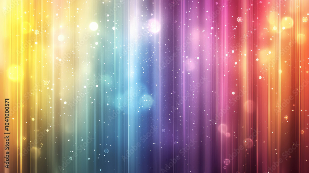 Background illustration of subtle rainbow-like prismatic light vertical streaks and bokeh like shapes forming an abstract backdrop full of colors