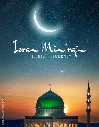 Isra Mi'raj Poster Design with Islmaic Ornamnet. Islamic Holiday photo