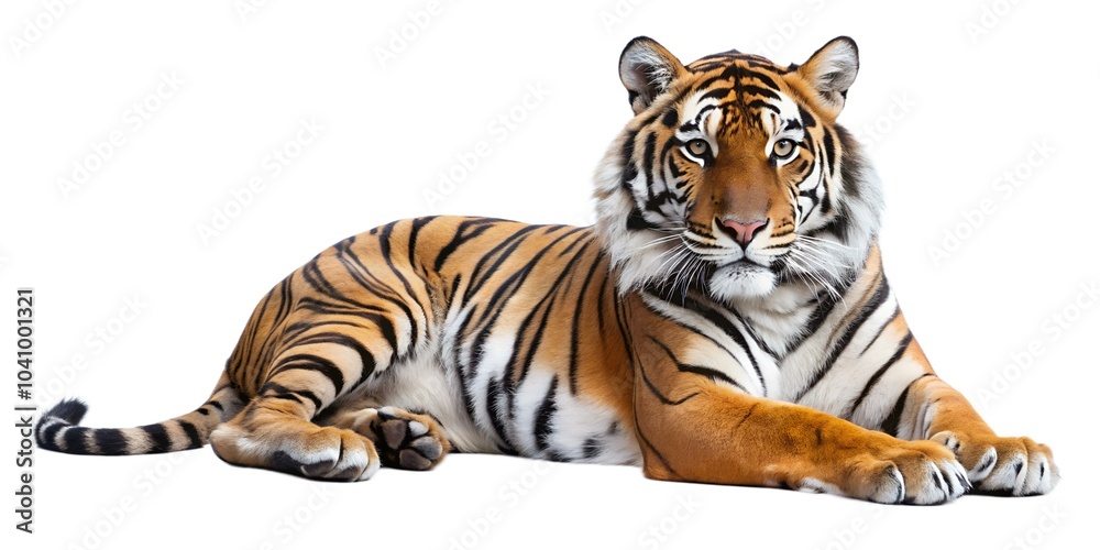 Fototapeta premium Tiger Lying Down on White Background