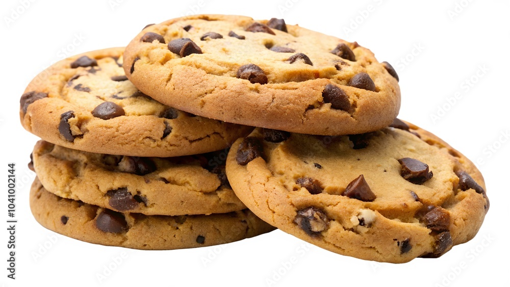 Three Chocolate Chip Cookies Stacked on a Tiled Surface Three Chocolate Chip Cookies Stacked on a Tiled Surface
