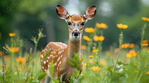 Fawn in a Field of Yellow Flowers