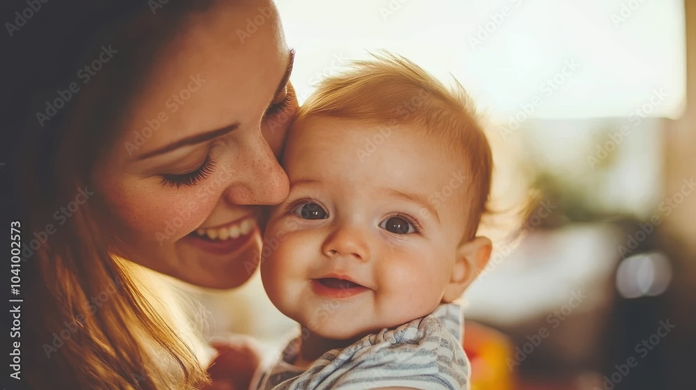 Mother and baby sharing a joyful moment, soft natural lighting. Mother and baby sharing a joyful moment, soft natural lighting.