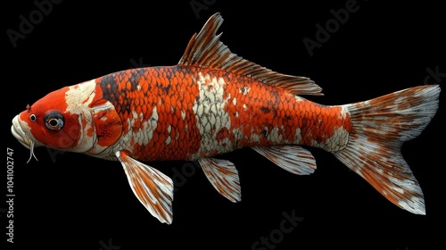 A detailed illustration of a koi fish with vibrant colors and intricate patterns.