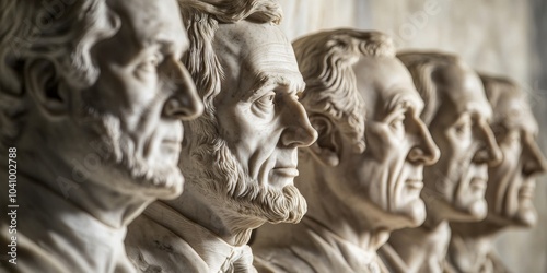 Portraits of U.S. Founding Fathers on a Marble Wall