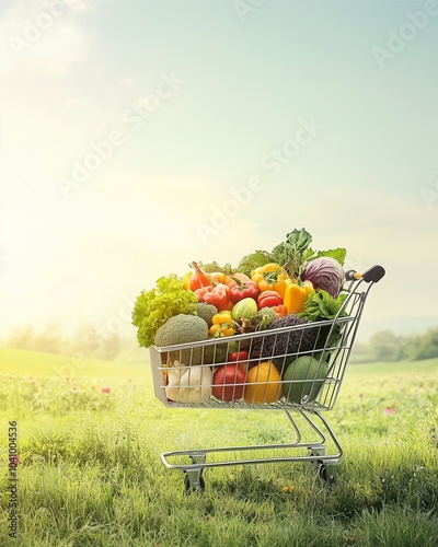 Fresh organic fruits and vegetables overflow in a white basket, perfect for healthy shopping at the local market