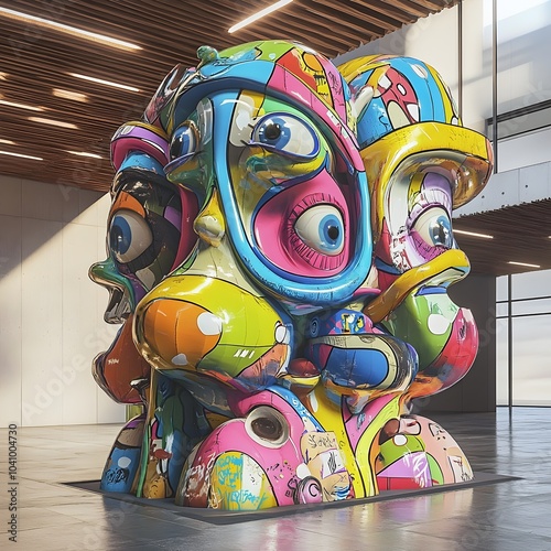 Vibrant 3D Graffiti Inspired Street Art Installation with Morphing and 3D Elements photo